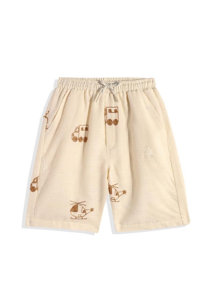 CAVIO Cotton Linen Printed Co-ord Set for Boys - Short Sleeve Shirt and Shorts - Image 5